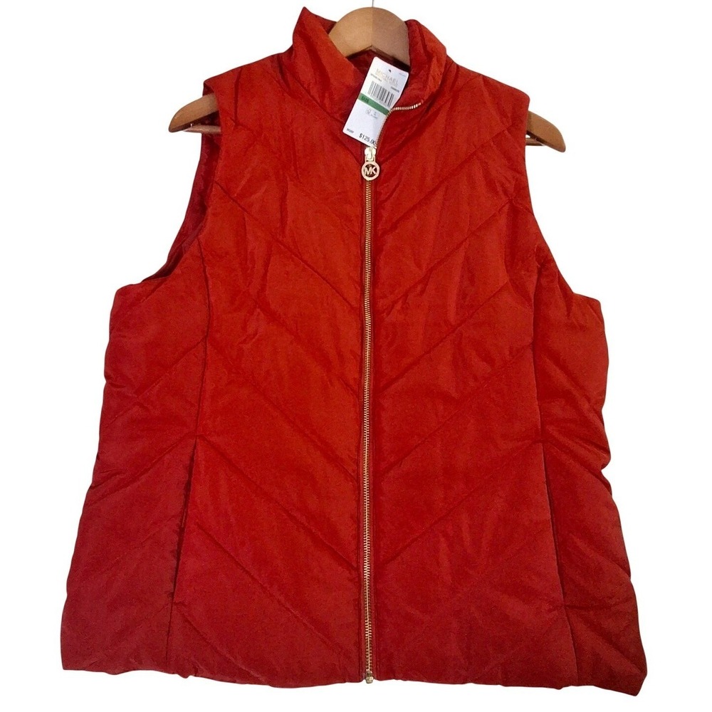 Michael Kors Women's Crimson Quilted Vest Large Polyester‎ Lined